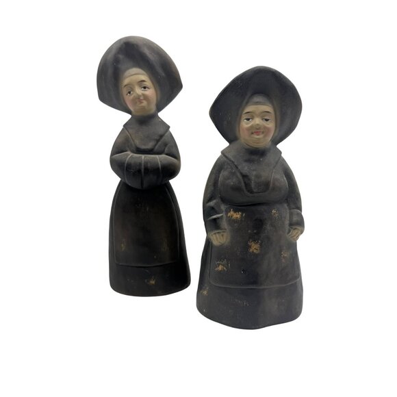 Vintage Set Of 2 Paper Mache Nun Figurines With Traditional Attire - Picture 1 of 14